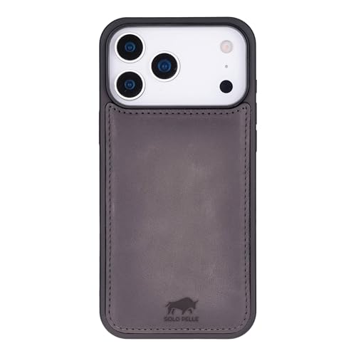 Solo Pelle Steingrau Lederhülle kompatibel für iPhone 17 Pro in 6.3 Zoll abnehmbare Hülle (2in1) inkl. Kartenfächer geeignet für MagSafe Zubehör