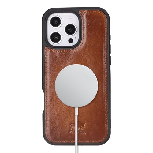 Solo Pelle Lederhülle für das iPhone 16 Pro in 6.3 Zoll Stanford Case Leder Hülle Ledertasche Backcover aus echtem Leder geeignet für MagSafe Zubehör Cognac Braun Lifestyle