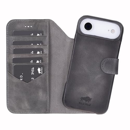 Solo Pelle Steingrau Lederhülle kompatibel für iPhone Air in 6.5 Zoll abnehmbare Hülle (2in1) inkl. Kartenfächer geeignet für MagSafe Zubehör Lifestyle