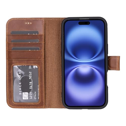 Solo Pelle Lederhülle kompatibel für iPhone 16 in 6.1 Zoll abnehmbare Hülle (2in1) inkl. Kartenfächer geeignet für MagSafe Zubehör Camel Braun