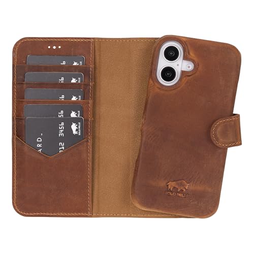 Solo Pelle Lederhülle kompatibel für iPhone 16 in 6.1 Zoll abnehmbare Hülle (2in1) inkl. Kartenfächer geeignet für MagSafe Zubehör Camel Braun Lifestyle