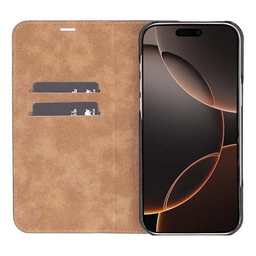 Solo Pelle Lederhülle kompatibel für iPhone 16 Pro Max in 6.9 Zoll inkl. Kartenfächer geeignet für MagSafe Zubehör I Duke Vintage Braun Lifestyle