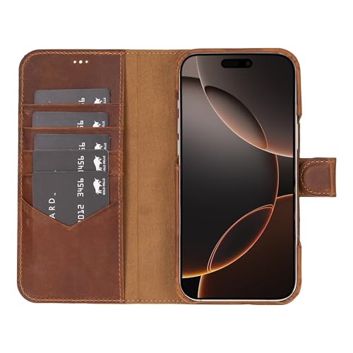 Solo Pelle Lederhülle kompatibel für iPhone 16 Pro Max in 6.9 Zoll abnehmbare Hülle (2in1) inkl. Kartenfächer geeignet für MagSafe Zubehör Camel Braun