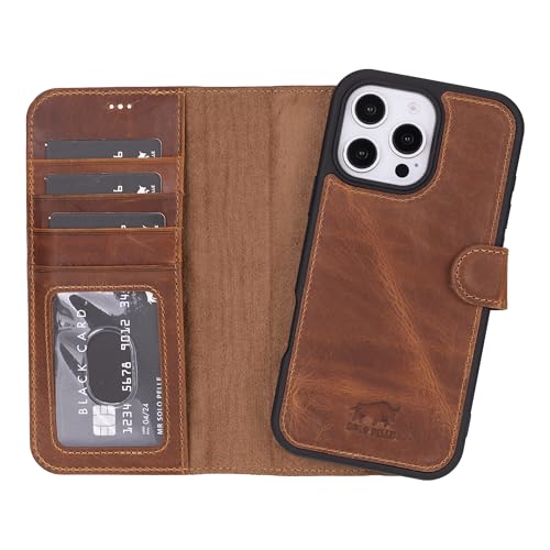 Solo Pelle Lederhülle kompatibel für iPhone 16 Pro in 6.3 Zoll abnehmbare Hülle (2in1) inkl. Kartenfächer geeignet für MagSafe Zubehör Camel Braun Lifestyle