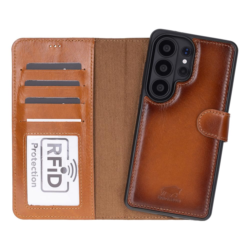 Solo Pelle Harvard Echtleder Hülle kompatibel mit Samsung Galaxy S26 Ultra – Magnetische 2 in 1 Wallet Handyhülle mit abnehmbarem Backcover, Kartenfächern & RFID Schutz – Cognac Braun Lifestyle