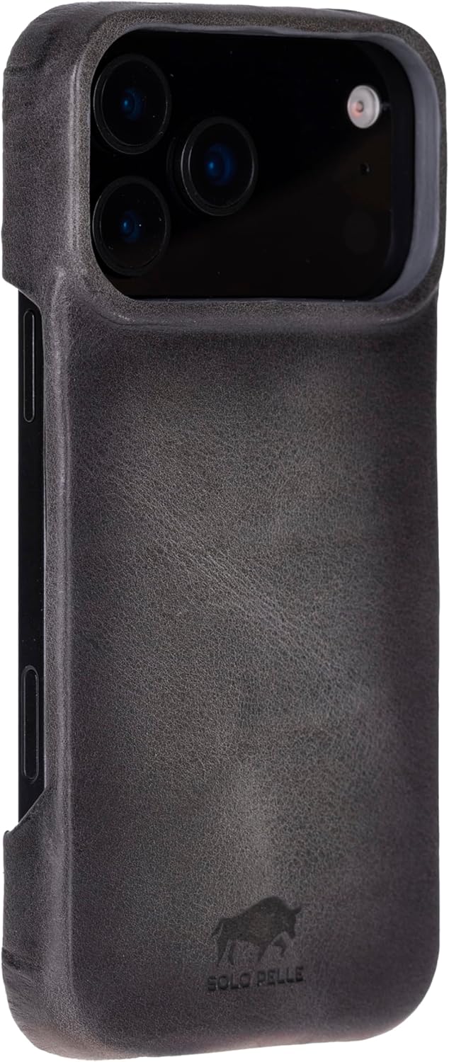 Solo Pelle Steingrau Lederhülle kompatibel für iPhone 17 Pro in 6.3 Zoll abnehmbare Hülle (2in1) inkl. Kartenfächer geeignet für MagSafe Zubehör