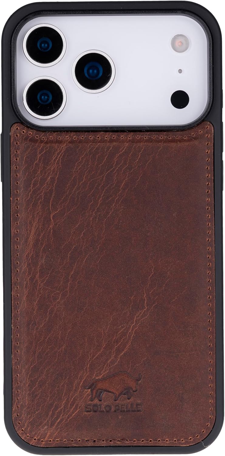 Solo Pelle Vintage Braun Lederhülle für das iPhone 17 Pro in 6.3 Zoll Stanford Case Leder Hülle Ledertasche Backcover aus echtem Leder geeignet für MagSafe Zubehör (Kopya)