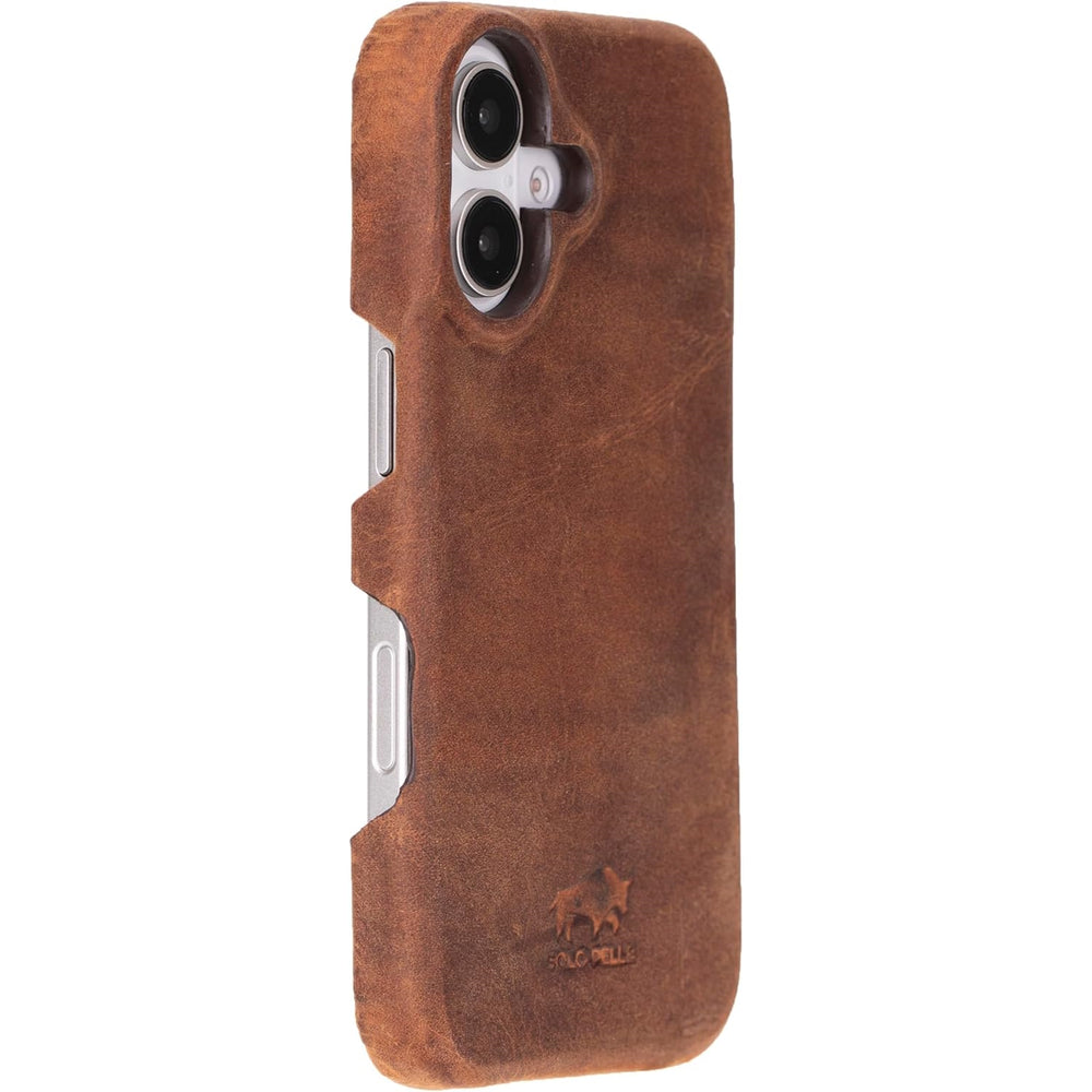 Solo Pelle Lederhülle für das iPhone 16 in 6.1 Zoll Princeton Case Leder Hülle Ledertasche Backcover aus echtem Leder geeignet für MagSafe Zubehör Vintage Braun