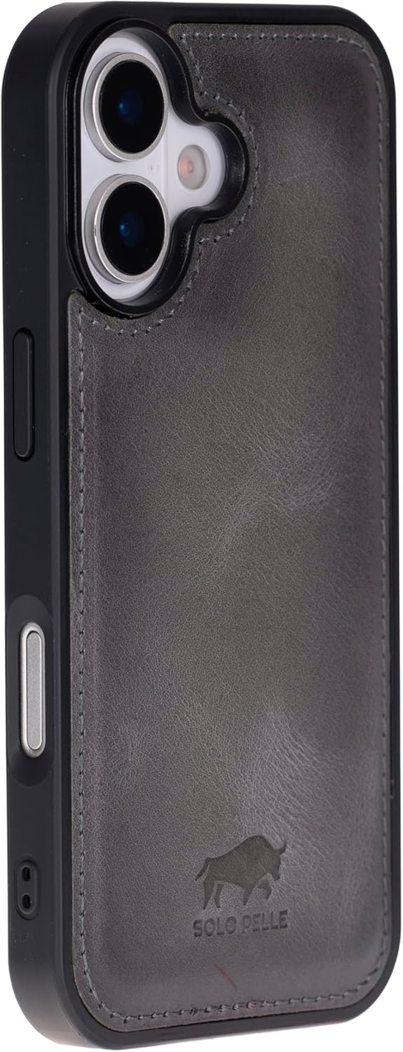 Steingrau Solo Pelle Lederhülle für das iPhone 17 in 6.3 Zoll Stanford Case Leder Hülle Ledertasche Backcover aus echtem Leder geeignet für MagSafe Zubehör