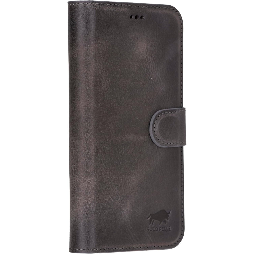 Solo Pelle Lederhülle kompatibel für iPhone 16 Pro Max in 6.9 Zoll abnehmbare Hülle (2in1) inkl. Kartenfächer geeignet für MagSafe Zubehör Steingrau
