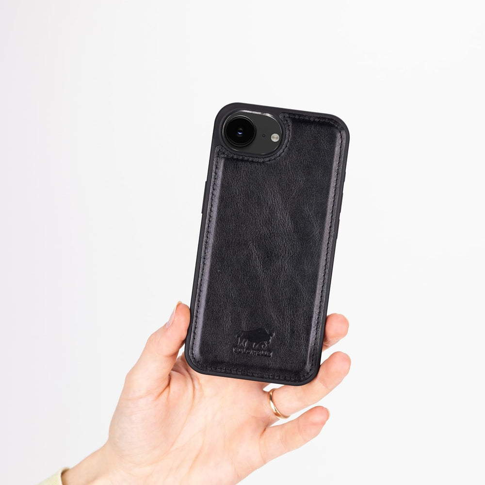 Solo Pelle Lederhülle für das iPhone 16e in 6.1 Zoll Schwarz Stanford Case Leder Hülle Ledertasche Backcover aus echtem Leder geeignet für MagSafe Zubehör