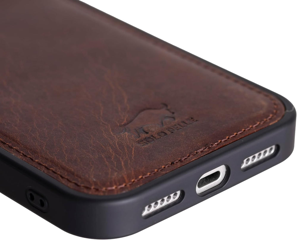 Vintage Braun Solo Pelle Lederhülle für das iPhone 17 in 6.3 Zoll Stanford Case Leder Hülle Ledertasche Backcover aus echtem Leder geeignet für MagSafe Zubehör
