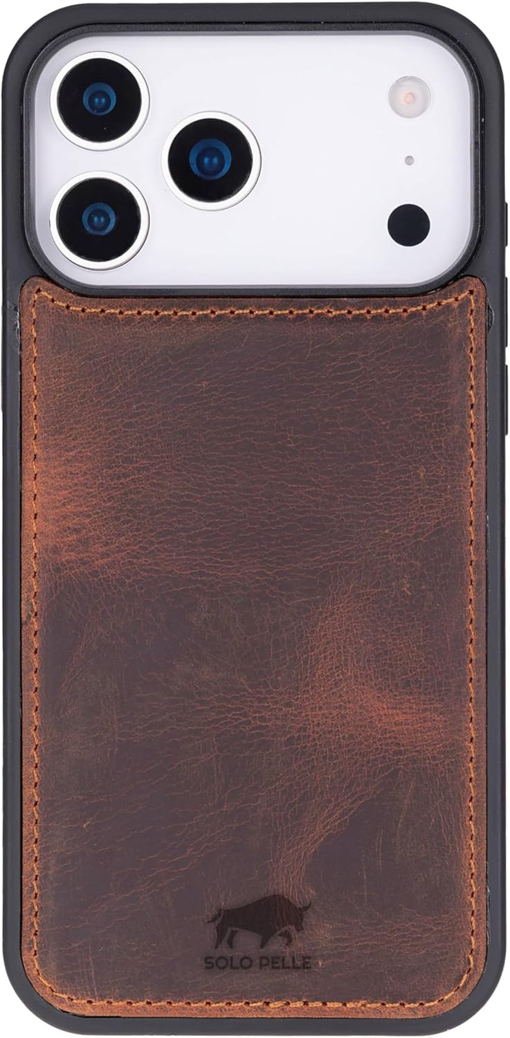Solo Pelle Vintage Braun Lederhülle kompatibel für iPhone 17 Pro Max in 6.9 Zoll abnehmbare Hülle (2in1) inkl. Kartenfächer geeignet für MagSafe Zubehör
