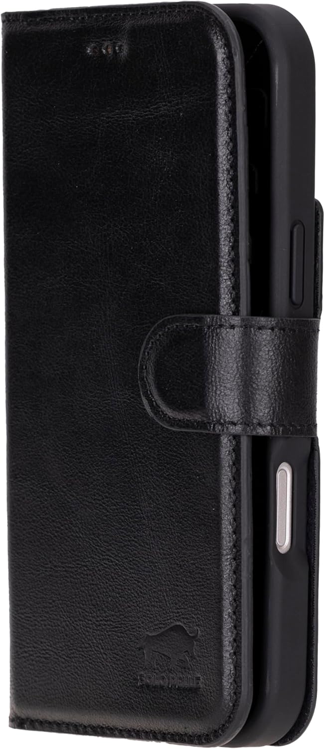 Solo Pelle Lederhülle kompatibel für iPhone 16 in 6.1 Zoll abnehmbare Hülle (2in1) inkl. Kartenfächer geeignet für MagSafe Zubehör Schwarz