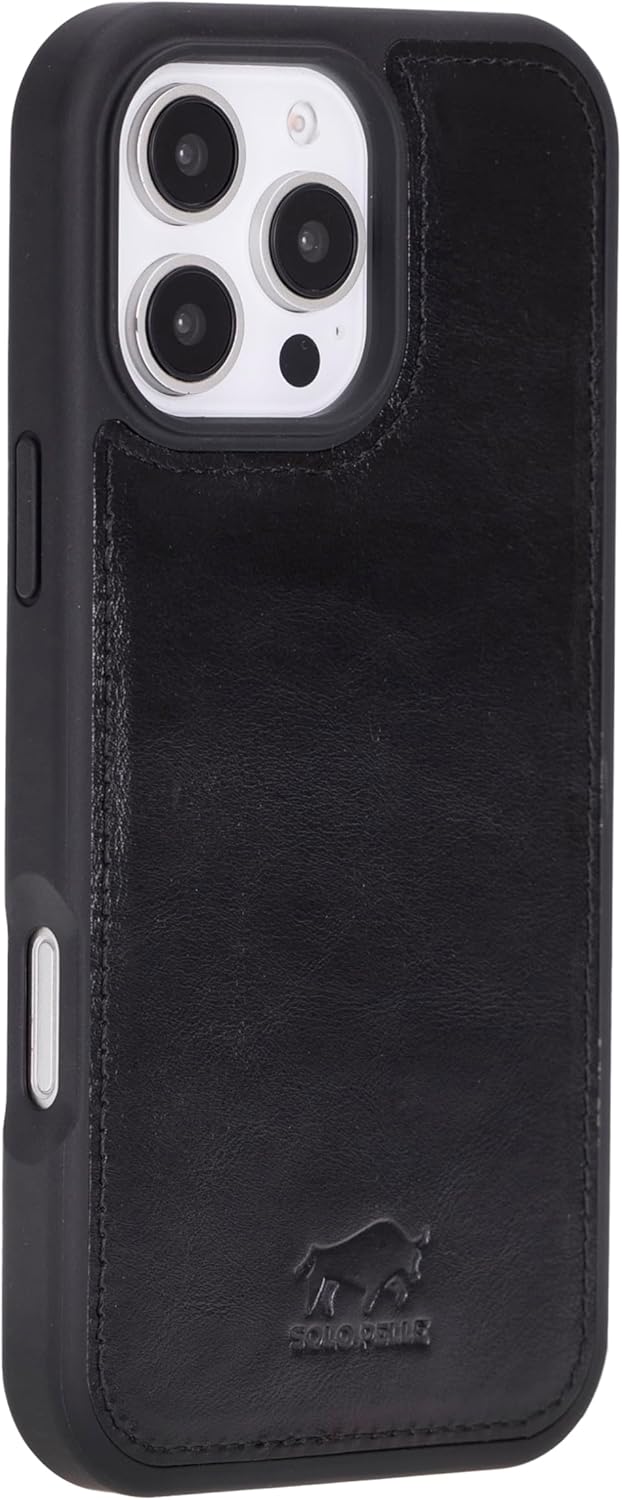 Solo Pelle Lederhülle für das iPhone 16 Pro Max in 6.9 Zoll Stanford Case Leder Hülle Ledertasche Backcover aus echtem Leder geeignet für MagSafe Zubehör Schwarz