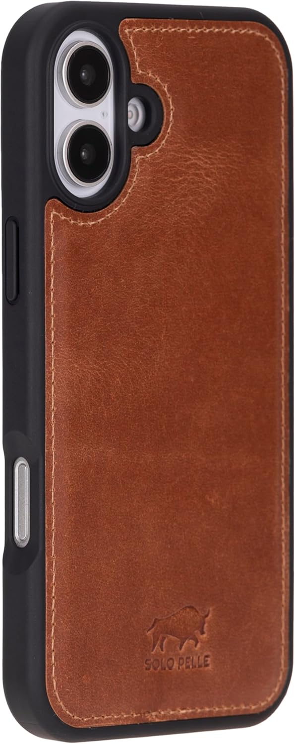 Solo Pelle Lederhülle für das iPhone 16 Plus in 6.7 Zoll Stanford Case Leder Hülle Ledertasche Backcover aus echtem Leder geeignet für MagSafe Zubehör Camel Braun