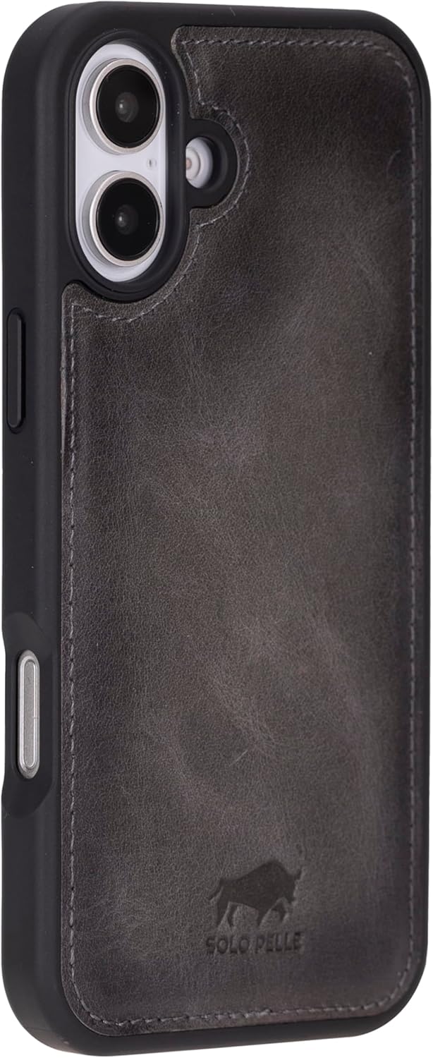 Solo Pelle Lederhülle für das iPhone 16 in 6.1 Zoll Stanford Case Leder Hülle Ledertasche Backcover aus echtem Leder geeignet für MagSafe Zubehör Steingrau