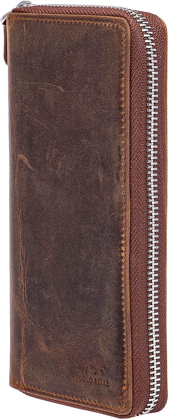 Solo Pelle " Universal Wallet passend für Apple iPhone 17 und iPhone 11 bis 16 Pro Max und Geräte bis 7,1 Zoll Reiseetui I Geldbörse aus echtem Leder (Vintage Braun)