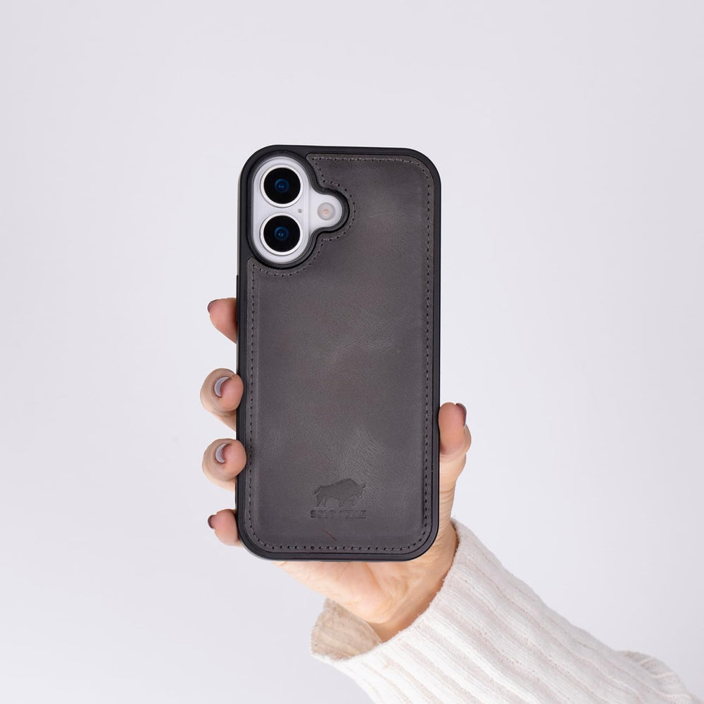 Steingrau Solo Pelle Lederhülle für das iPhone 17 in 6.3 Zoll Stanford Case Leder Hülle Ledertasche Backcover aus echtem Leder geeignet für MagSafe Zubehör