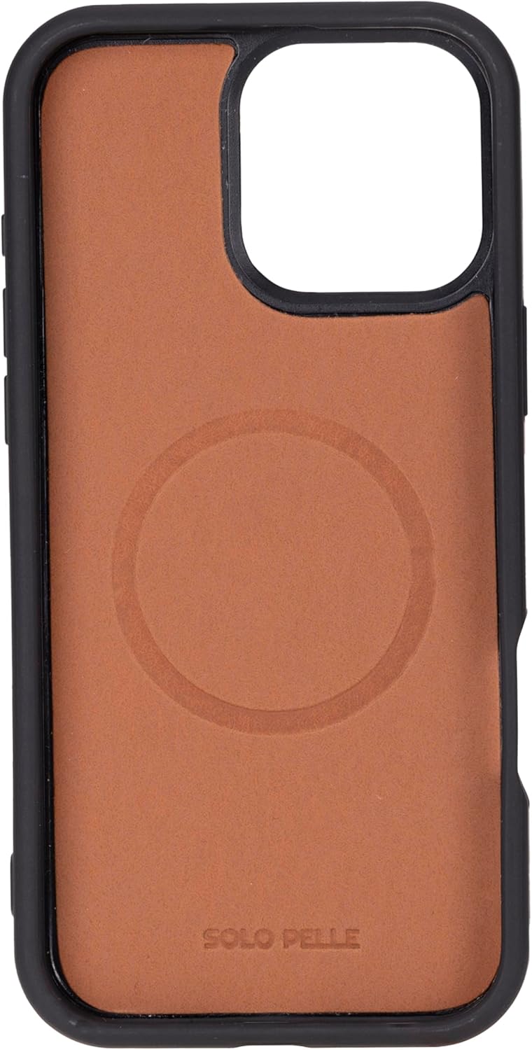 Solo Pelle Lederhülle für das iPhone 16 Pro in 6.3 Zoll Stanford Case Leder Hülle Ledertasche Backcover aus echtem Leder geeignet für MagSafe Zubehör Cognac Braun