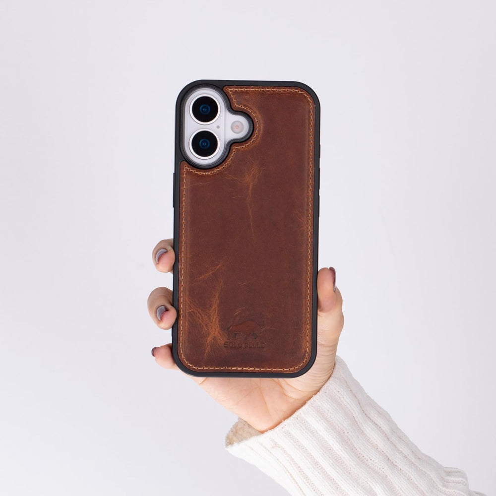 Camel Braun Solo Pelle Lederhülle für das iPhone 17 in 6.3 Zoll Stanford Case Leder Hülle Ledertasche Backcover aus echtem Leder geeignet für MagSafe Zubehör