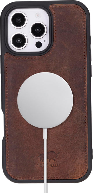 Solo Pelle Lederhülle für das iPhone 16 Pro in 6.3 Zoll Stanford Case Leder Hülle Ledertasche Backcover aus echtem Leder geeignet für MagSafe Zubehör Vintage Braun