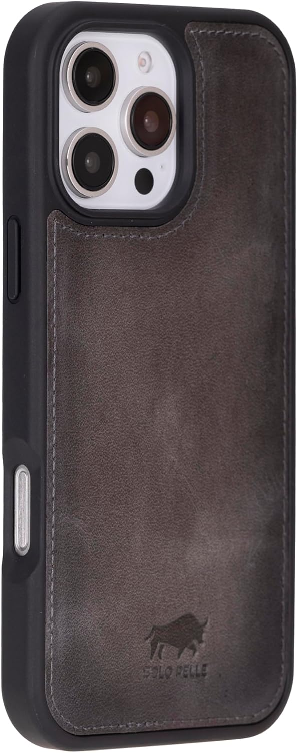 Solo Pelle Lederhülle für das iPhone 16 Pro Max in 6.9 Zoll Stanford Case Leder Hülle Ledertasche Backcover aus echtem Leder geeignet für MagSafe Zubehör Steingrau