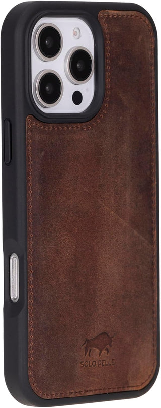 Solo Pelle Lederhülle für das iPhone 16 Pro in 6.3 Zoll Stanford Case Leder Hülle Ledertasche Backcover aus echtem Leder geeignet für MagSafe Zubehör Vintage Braun