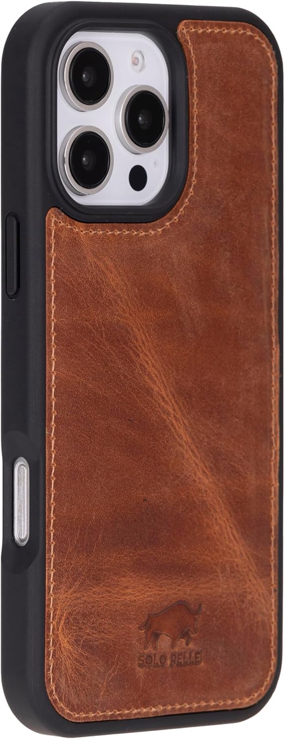 Solo Pelle Lederhülle kompatibel für iPhone 16 Pro Max in 6.9 Zoll abnehmbare Hülle (2in1) inkl. Kartenfächer geeignet für MagSafe Zubehör Camel Braun