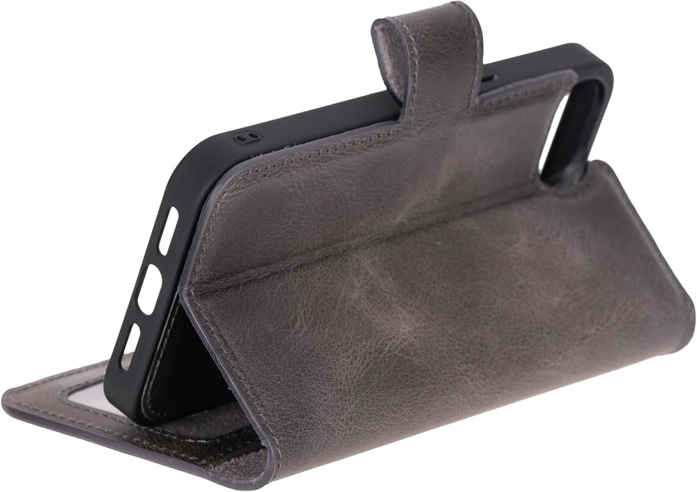 Solo Pelle Lederhülle kompatibel für iPhone 16e in 6.1 Zoll Steingrau abnehmbare Hülle (2in1) inkl. Kartenfächer geeignet für MagSafe Zubehör