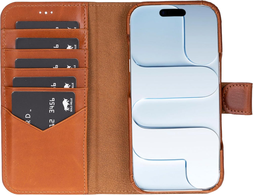Cognac Braun Braun Solo Pelle Lederhülle kompatibel für iPhone 17 in 6.3 Zoll abnehmbare Hülle (2in1) inkl. Kartenfächer geeignet für MagSafe Zubehör