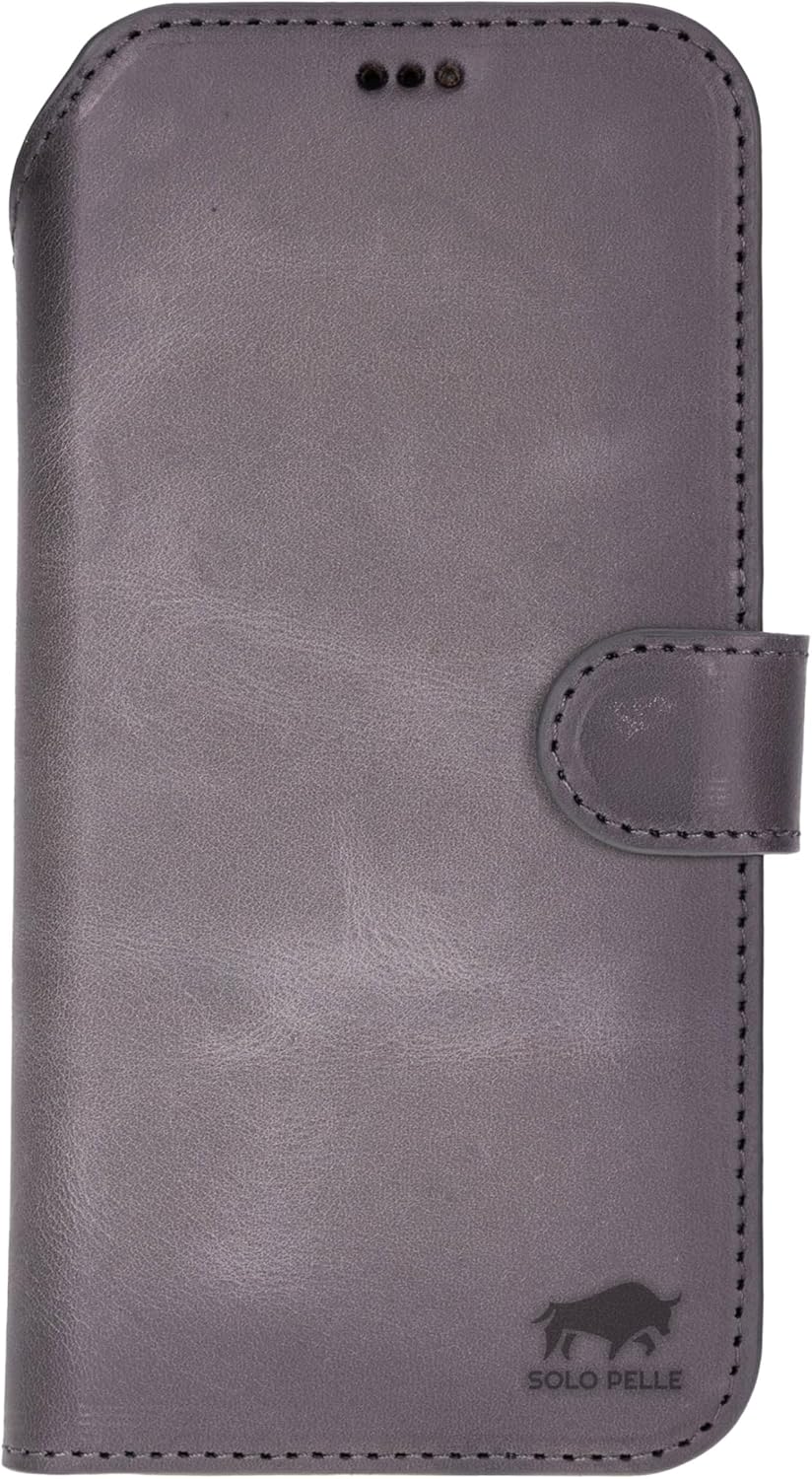 Solo Pelle Steingrau Lederhülle kompatibel für iPhone 17 Pro Max in 6.9 Zoll abnehmbare Hülle (2in1) inkl. Kartenfächer geeignet für MagSafe Zubehör