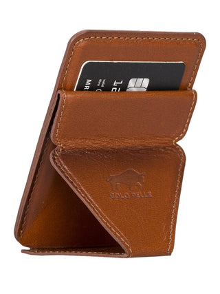 Solo Pelle Kartenetui + magnetische Mini Geldbörse Leder Hülle Ledertasche Backcover - Cognac Braun