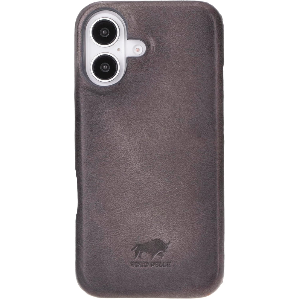 Solo Pelle Lederhülle für das iPhone 16 in 6.1 Zoll Princeton Case Leder Hülle Ledertasche Backcover aus echtem Leder geeignet für MagSafe Zubehör Steingrau