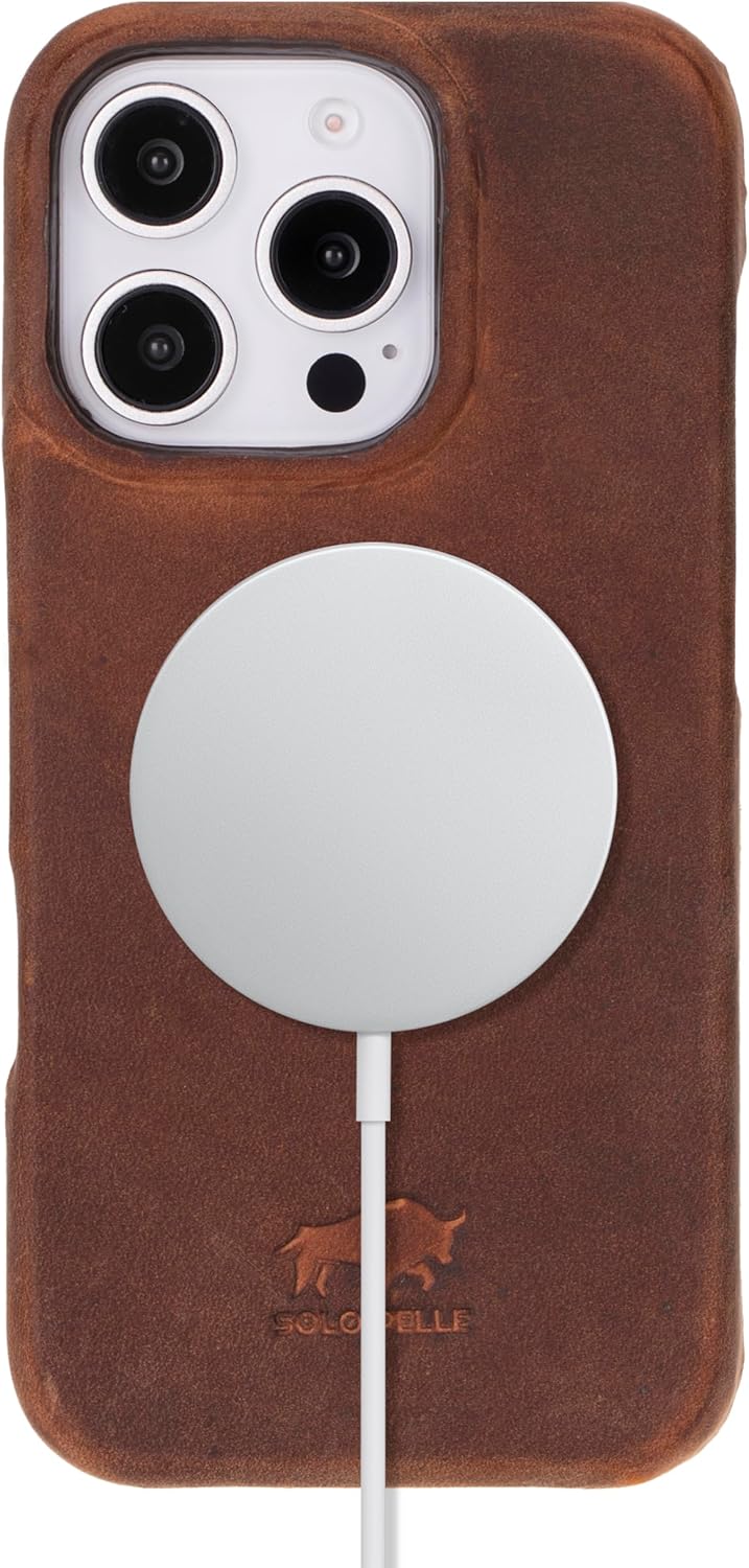 Solo Pelle Lederhülle kompatibel für iPhone 16 Pro in 6.3 Zoll abnehmbare Hülle (2in1) inkl. Kartenfächer geeignet für MagSafe Zubehör Vintage Braun