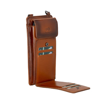 Leder Telefonetui Geldbörse passend zu Allen Geräten bis 7 Zoll - Cognac Braun