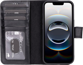 Solo Pelle Lederhülle kompatibel für iPhone 16e in 6.1 Zoll Schwarz abnehmbare Hülle (2in1) inkl. Kartenfächer geeignet für MagSafe Zubehör
