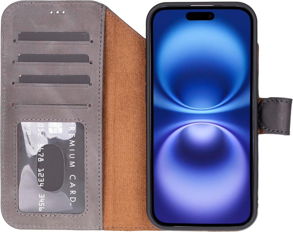 This Solo Pelle Steingrau Lederhülle kompatibel für iPhone Air in 6.5 Zoll abnehmbare Hülle (2in1) inkl. Kartenfächer geeignet für MagSafe Zubehör