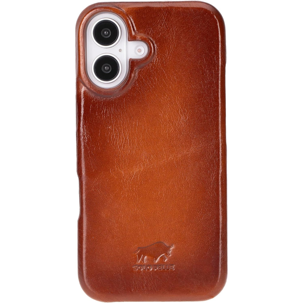 Solo Pelle Lederhülle für das iPhone 16 in 6.1 Zoll Princeton Case Leder Hülle Ledertasche Backcover aus echtem Leder geeignet für MagSafe Zubehör Cognac Braun