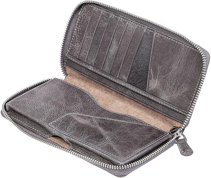 Solo Pelle " Universal Wallet passend für Apple iPhone 17 und Apple iPhone 11 bis 16 Pro Max und Geräte bis 7,1 Zoll Reiseetui I Geldbörse aus echtem Leder (Steingrau)