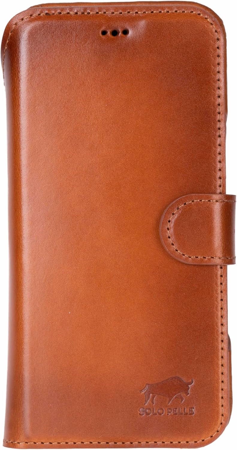 Solo Pelle Cognac Braun Lederhülle kompatibel für iPhone 17 Pro Max in 6.9 Zoll abnehmbare Hülle (2in1) inkl. Kartenfächer geeignet für MagSafe Zubehör