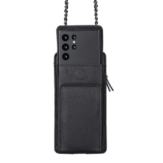 Leder Telefonetui Geldbörse passend zu Allen Geräten bis 7 Zoll - Schwarz