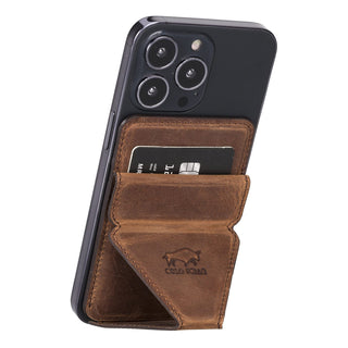 Solo Pelle Kartenetui + magnetische Mini Geldbörse Leder Hülle Ledertasche Backcover - Cognac Braun