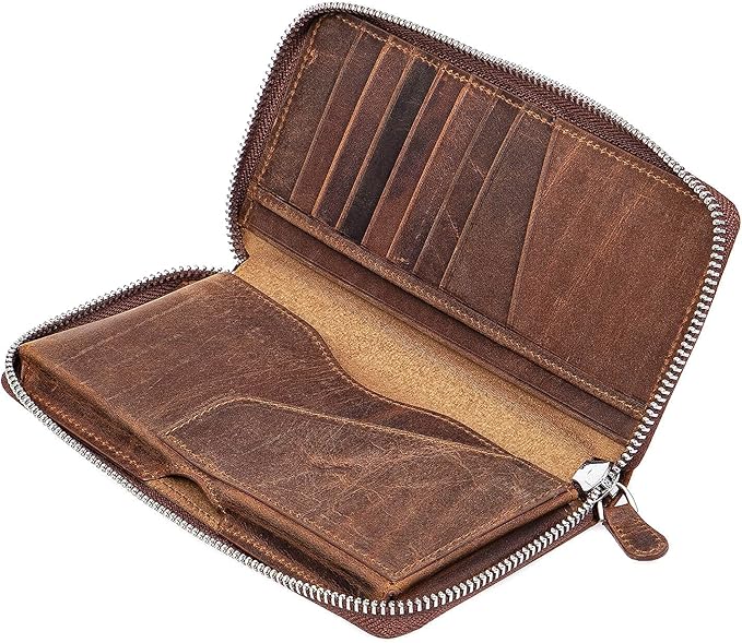 Solo Pelle " Universal Wallet passend für Apple iPhone 17 und iPhone 11 bis 16 Pro Max und Geräte bis 7,1 Zoll Reiseetui I Geldbörse aus echtem Leder (Vintage Braun)