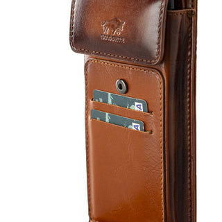 Leder Telefonetui Geldbörse passend zu Allen Geräten bis 7 Zoll - Cognac Braun