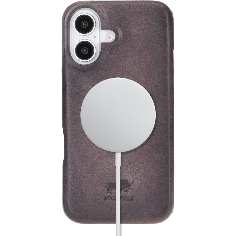 Solo Pelle Lederhülle kompatibel für iPhone 16 in 6.1 Zoll abnehmbare Hülle (2in1) inkl. Kartenfächer geeignet für MagSafe Zubehör Steingrau