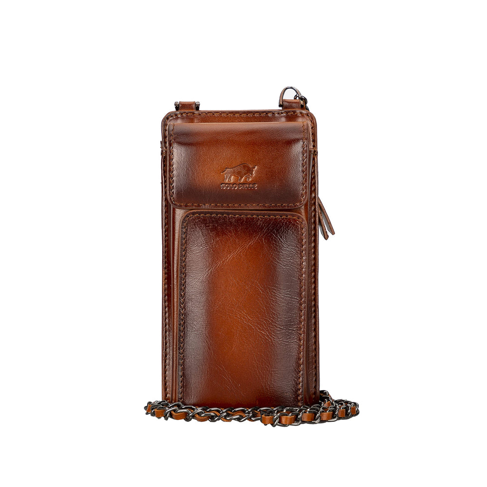 Leder Telefonetui Geldbörse passend zu Allen Geräten bis 7 Zoll - Cognac Braun
