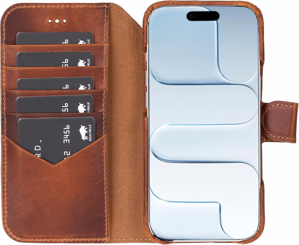 Solo Pelle Camelbraun Lederhülle kompatibel für iPhone Air in 6.5 Zoll abnehmbare Hülle (2in1) inkl. Kartenfächer geeignet für MagSafe Zubehör