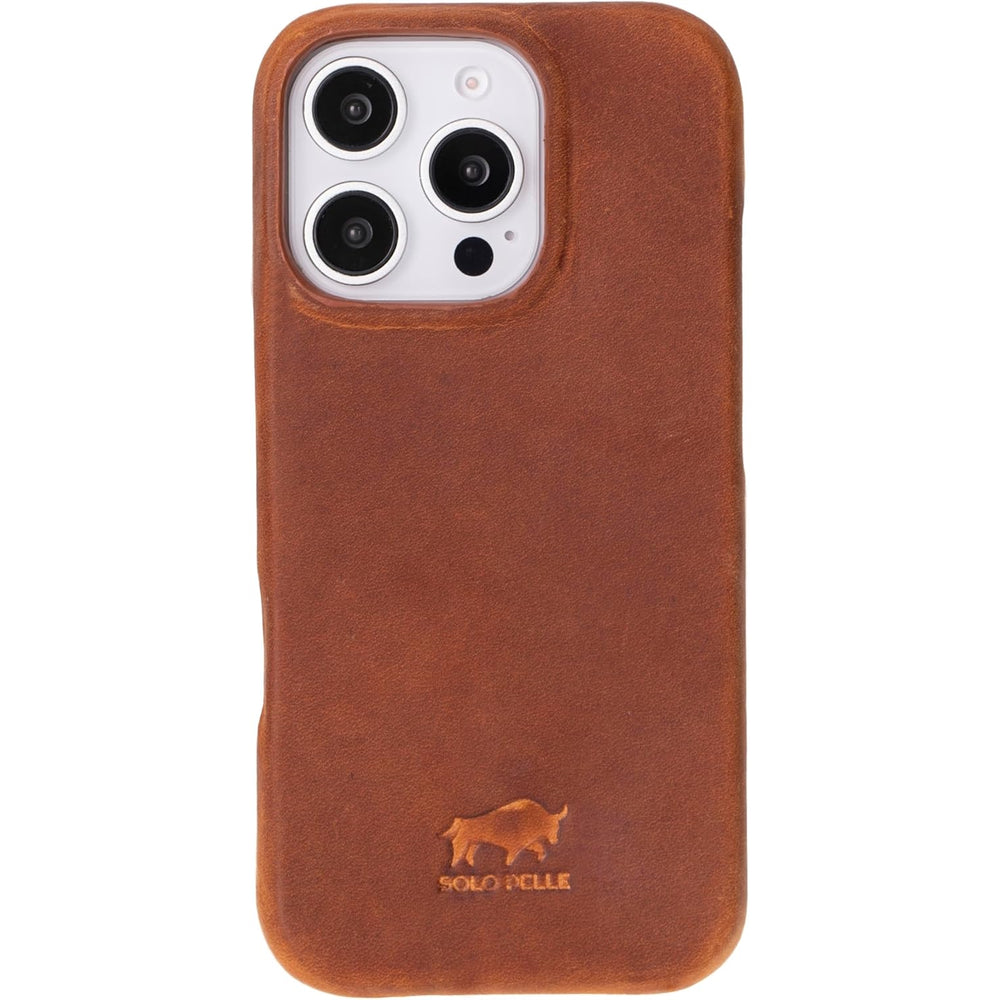 Solo Pelle Lederhülle für das iPhone 16 Pro in 6.3 Zoll Princeton Case Leder Hülle Ledertasche Backcover aus echtem Leder geeignet für MagSafe Zubehör Camel Braun