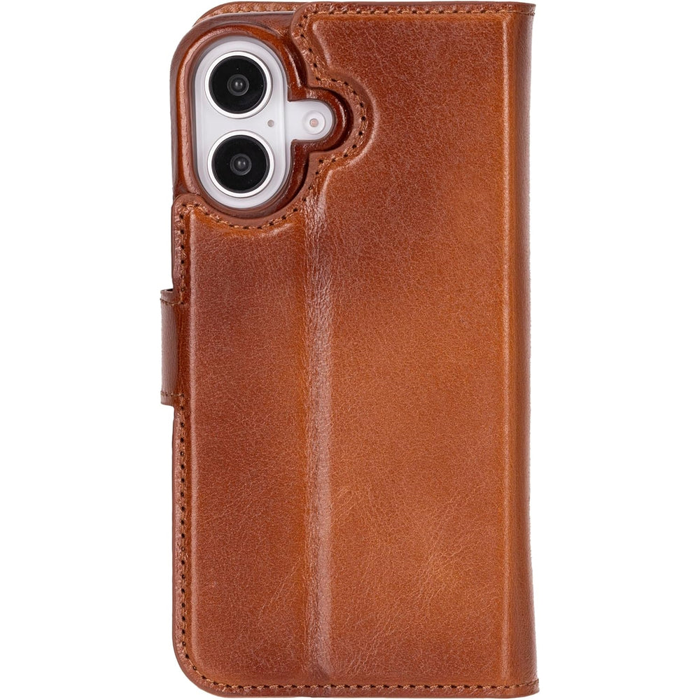Solo Pelle Lederhülle kompatibel für iPhone 16 in 6.1 Zoll abnehmbare Hülle (2in1) inkl. Kartenfächer geeignet für MagSafe Zubehör Cognac Braun